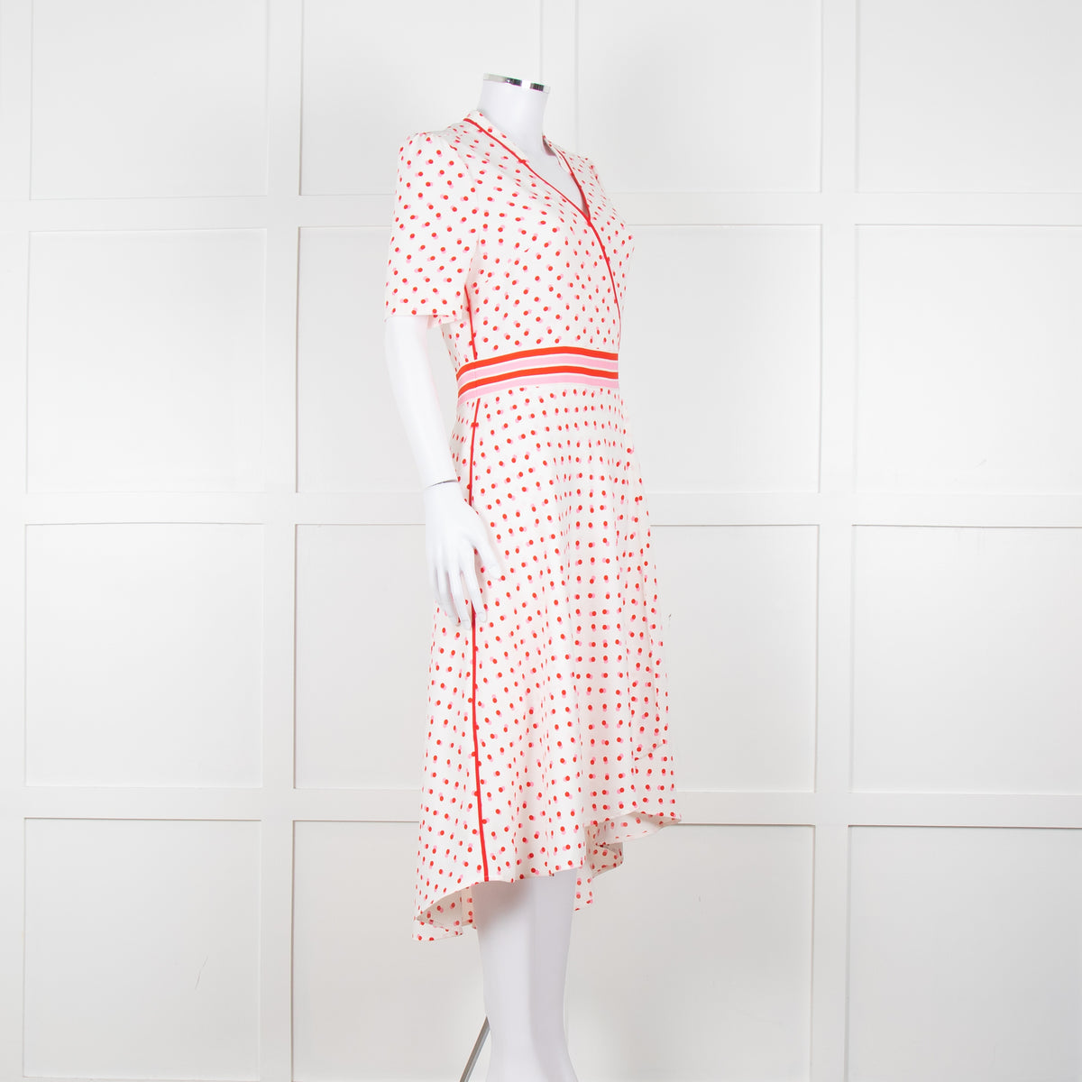 Me + Em White Red Dot Short Sleeve Midi Dress