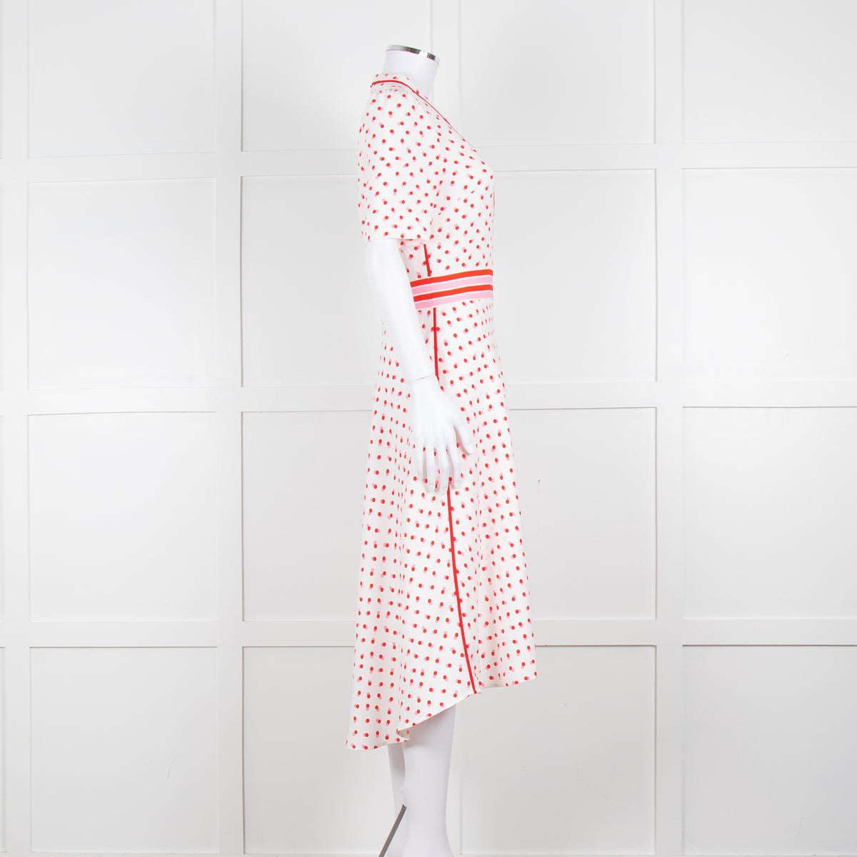 Me + Em White Red Dot Short Sleeve Midi Dress