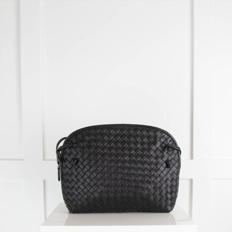 Woven Black Leather Cross Body Bag