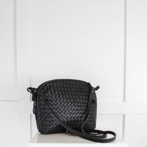 Woven Black Leather Cross Body Bag