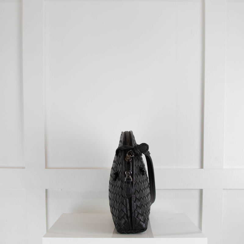 Woven Black Leather Cross Body Bag