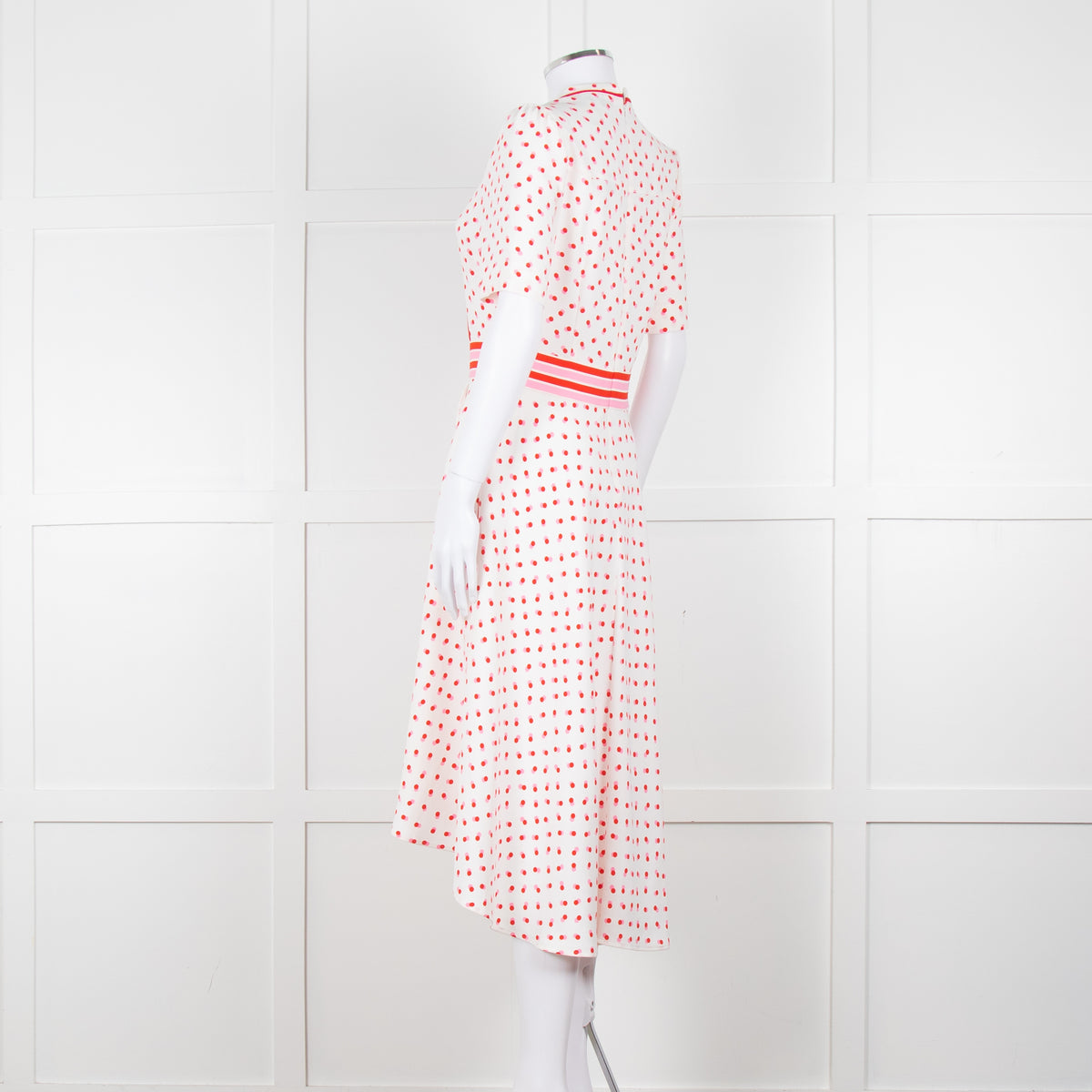 Me + Em White Red Dot Short Sleeve Midi Dress