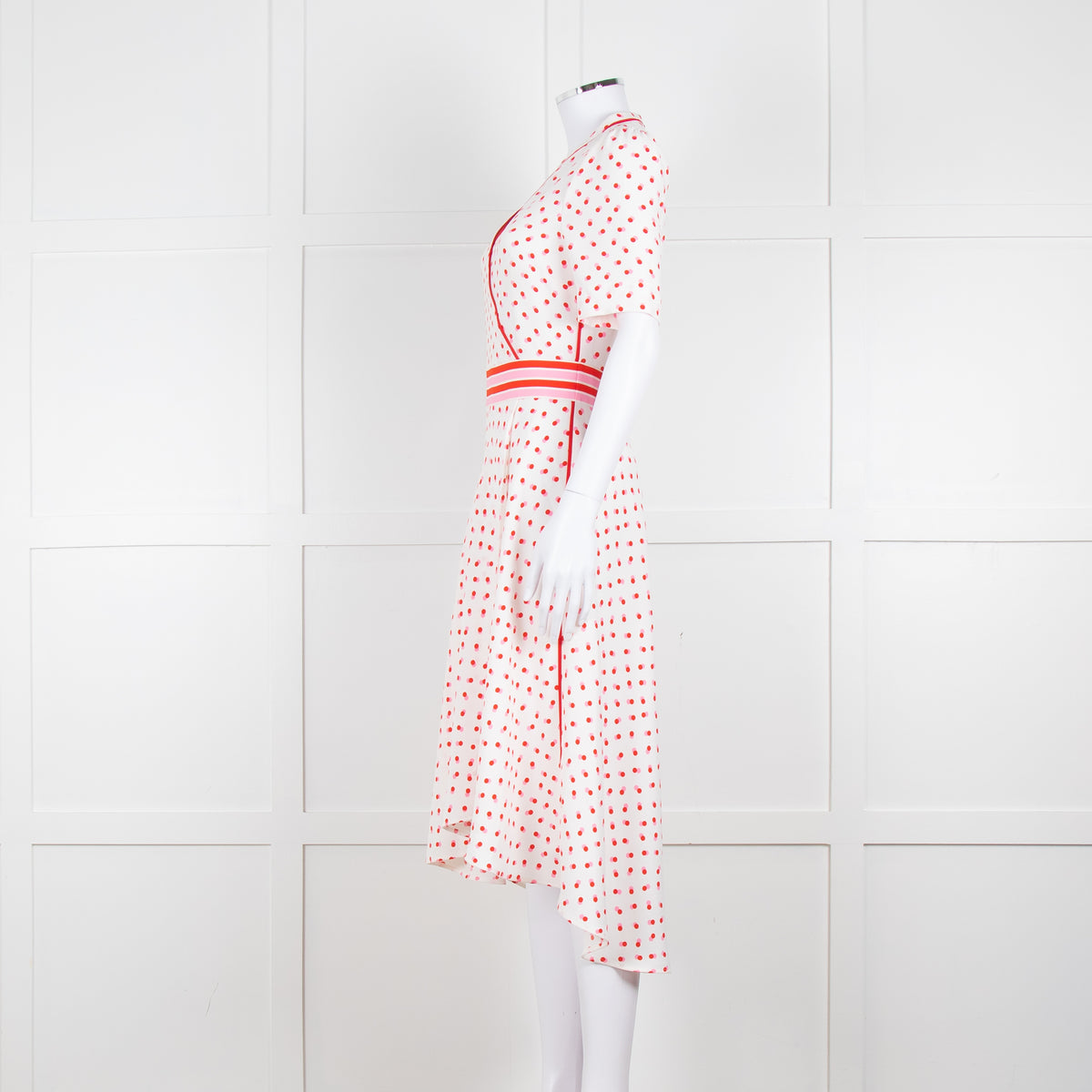 Me + Em White Red Dot Short Sleeve Midi Dress