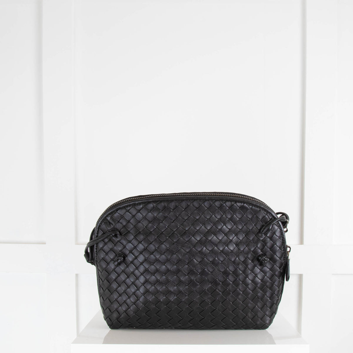 Woven Black Leather Cross Body Bag