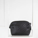 Woven Black Leather Cross Body Bag