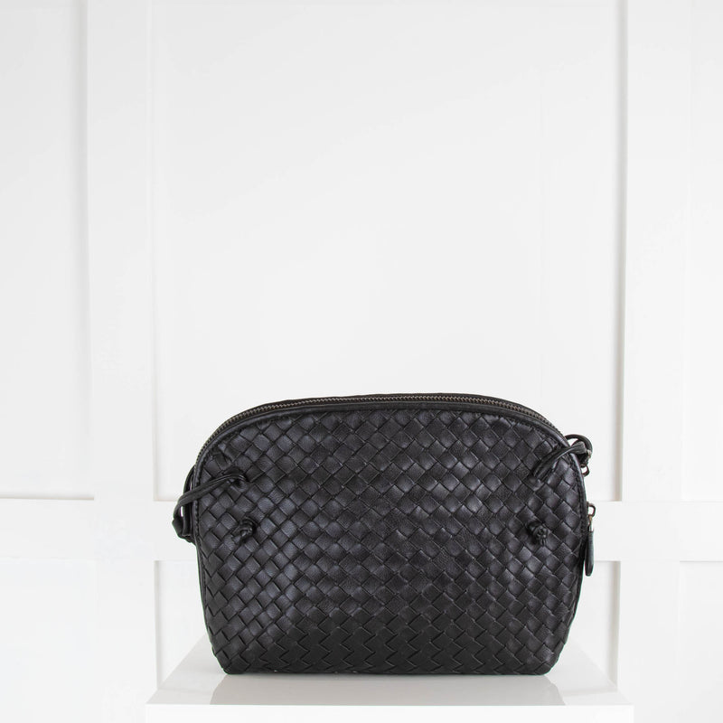 Woven Black Leather Cross Body Bag