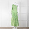 Sundress Green and Gold Lurex Smocked One Shoulder Maxi Dress