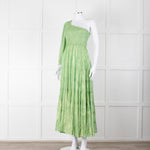 Sundress Green and Gold Lurex Smocked One Shoulder Maxi Dress
