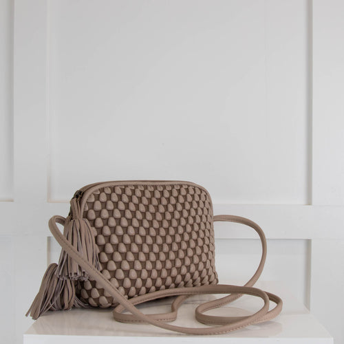 Tissa Fontaneda Gizmo Taupe Tassel Crossbody Bag