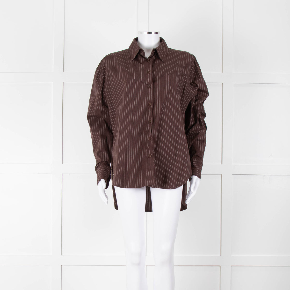 Reformation Brown Pinstripe Cotton Shirt