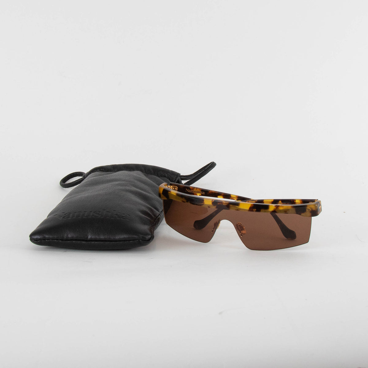 Nanushka Brown Callias Dark Amber Flat Top Sunglasses