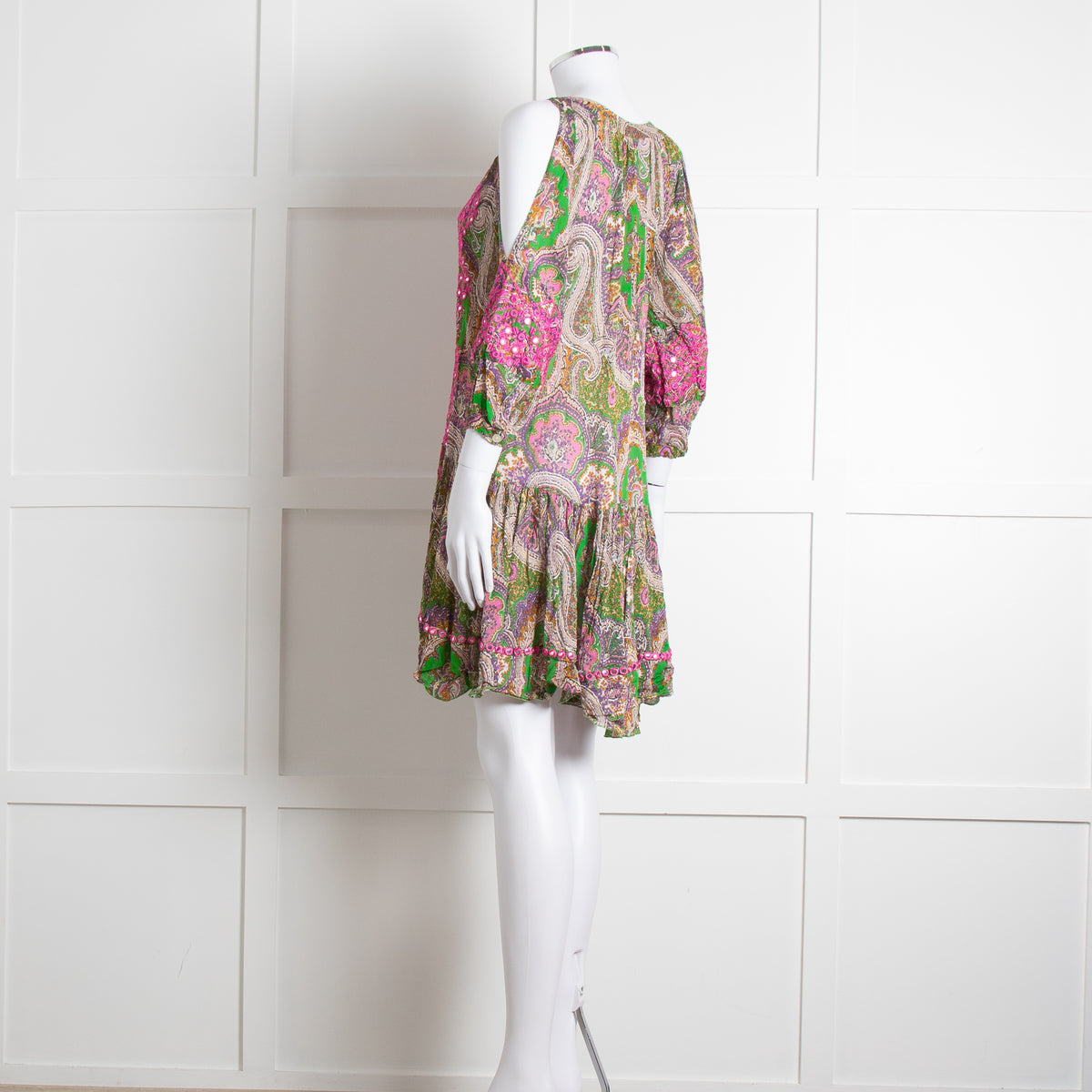 Miss June Green Embroidered Kaftan Mini Dress