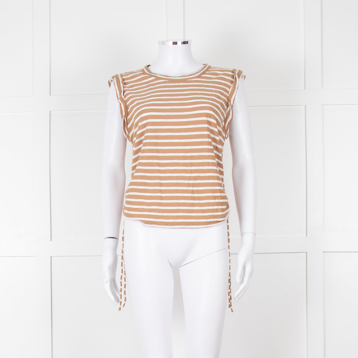 Veronica Beard White Brown Striped T Shirt