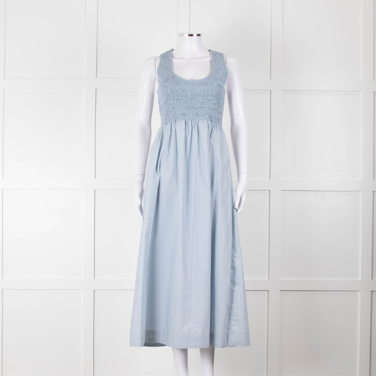 Faithful The Brand Pale Blue Midi Dress with Smocked Top