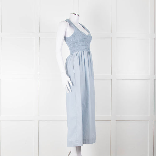 Faithful The Brand Pale Blue Midi Dress with Smocked Top