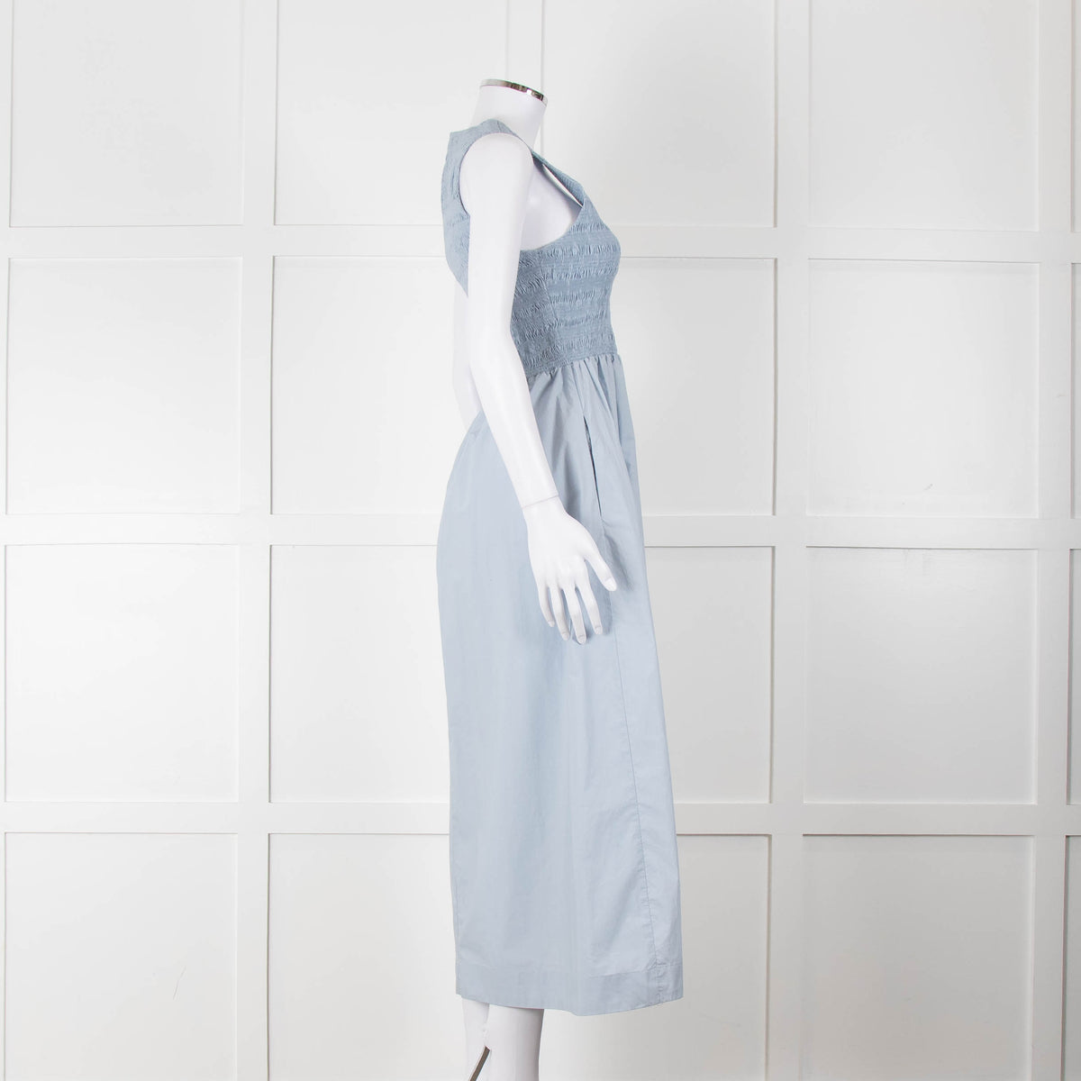 Faithful The Brand Pale Blue Midi Dress with Smocked Top