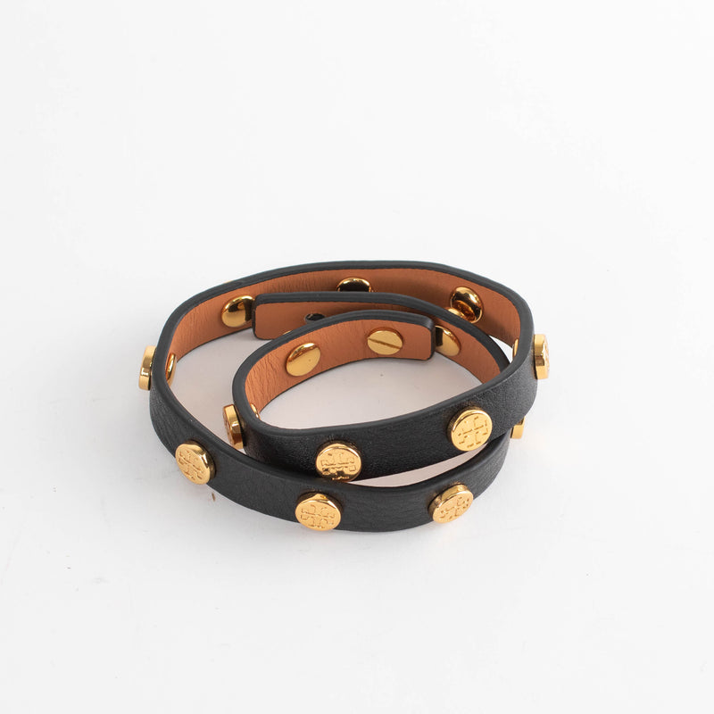 Tory Burch Black & Gold Double Wrap Bracelet
