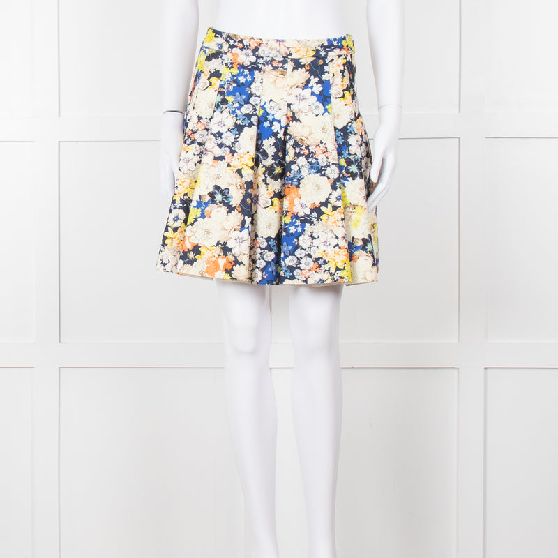 Zoe Milano Navy Cream Yellow Floral Mini Skirt