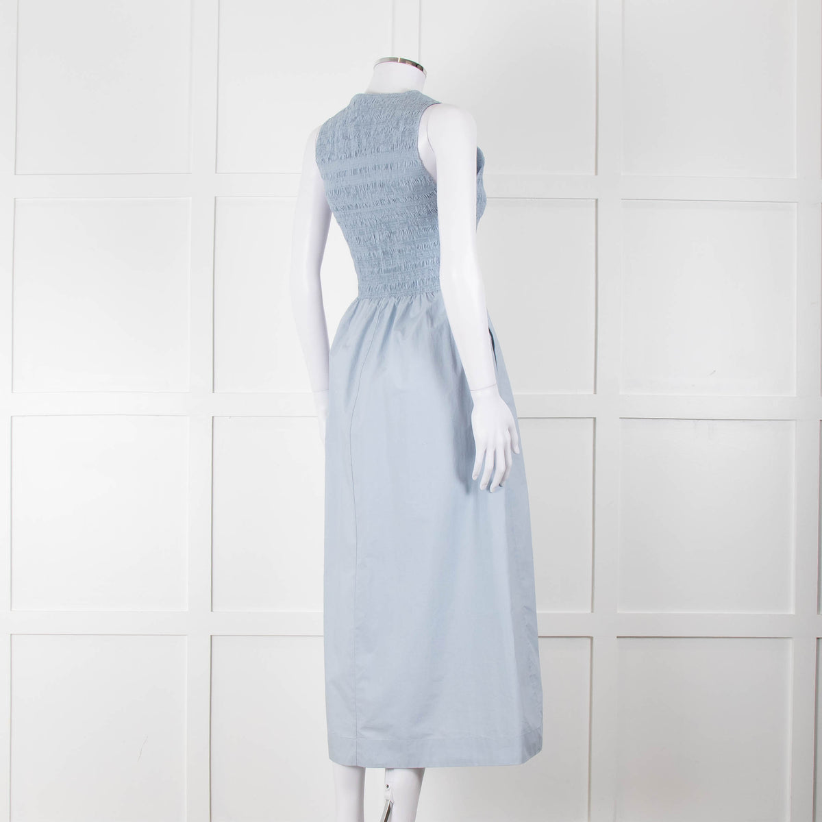Faithful The Brand Pale Blue Midi Dress with Smocked Top