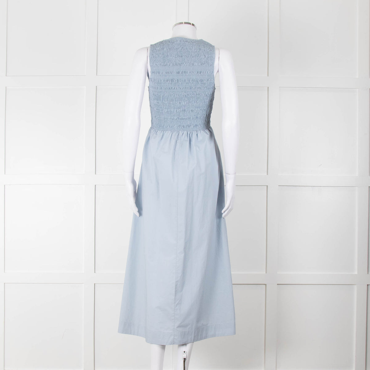 Faithful The Brand Pale Blue Midi Dress with Smocked Top