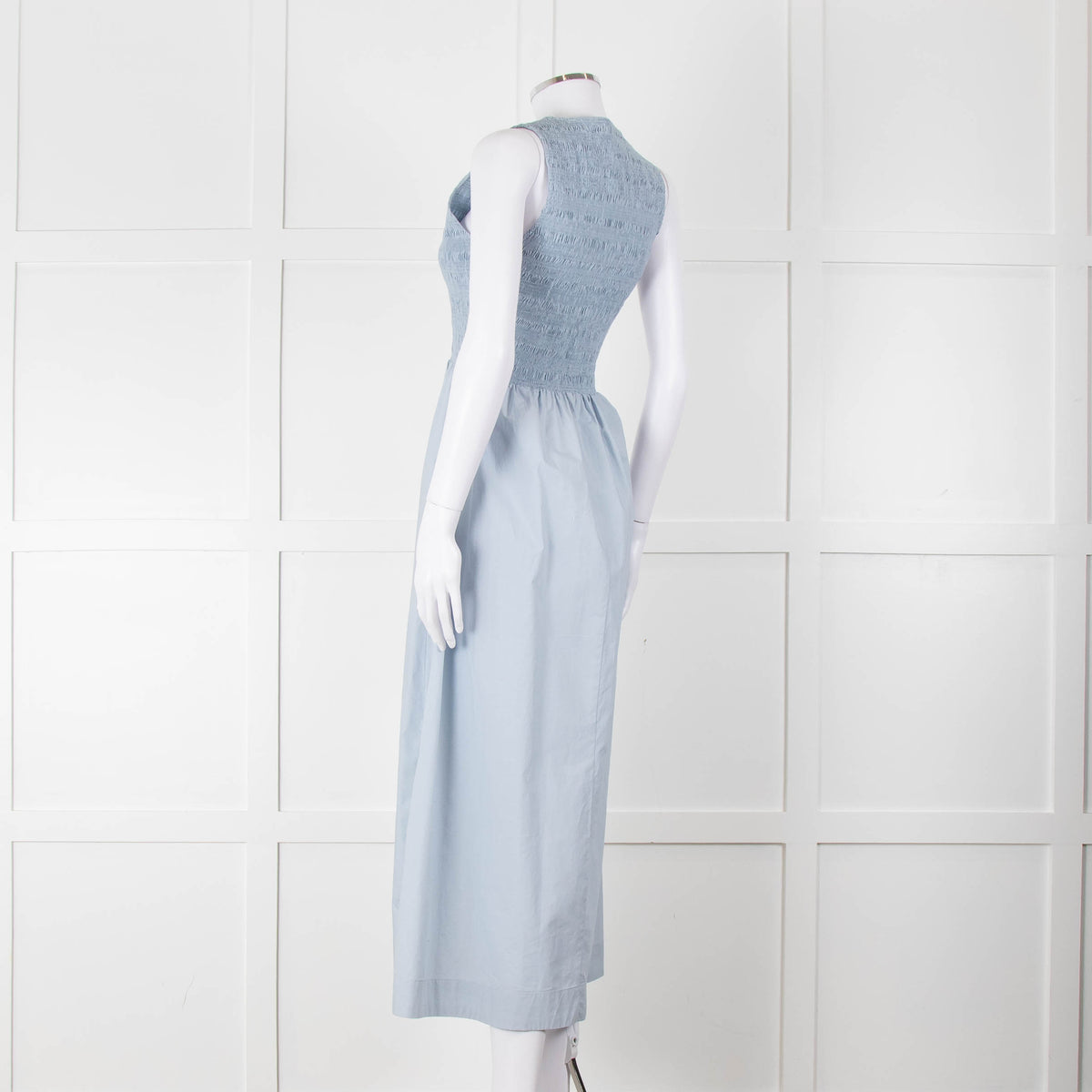 Faithful The Brand Pale Blue Midi Dress with Smocked Top
