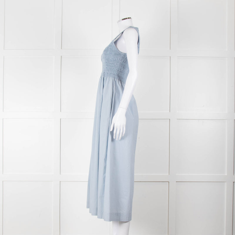Faithful The Brand Pale Blue Midi Dress with Smocked Top