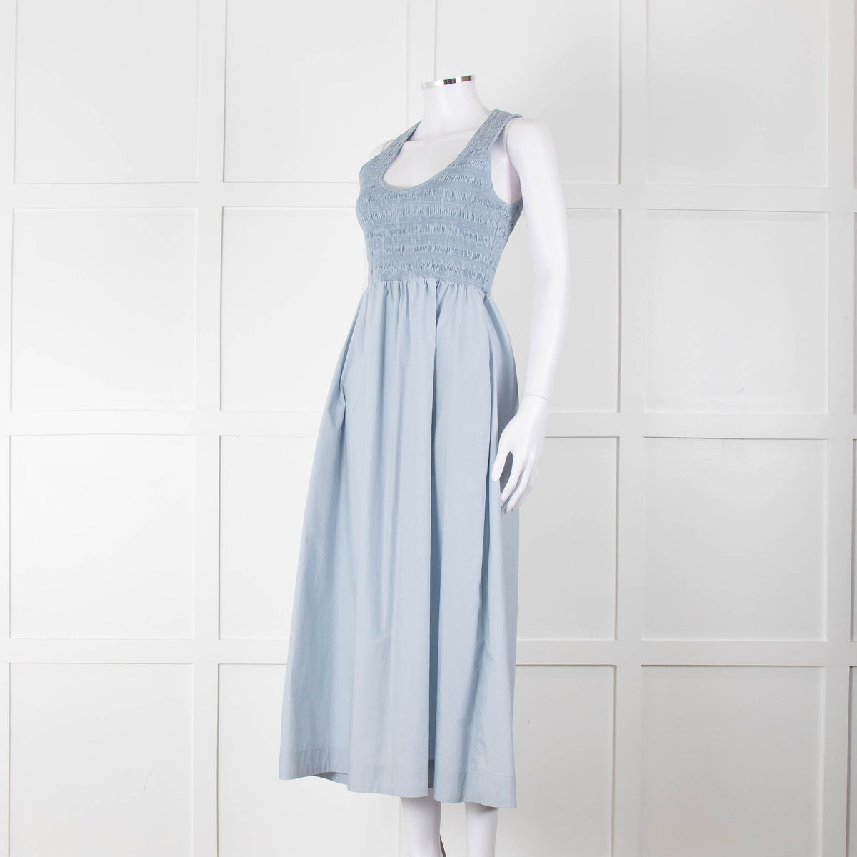 Faithful The Brand Pale Blue Midi Dress with Smocked Top