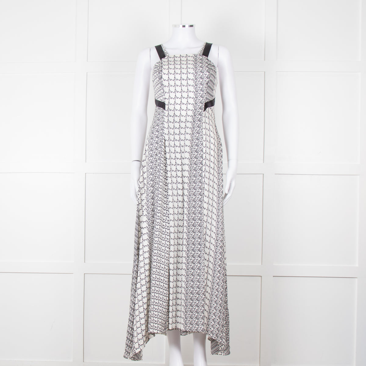 Kenzo White Black Geometric Print Strapless Long Dress
