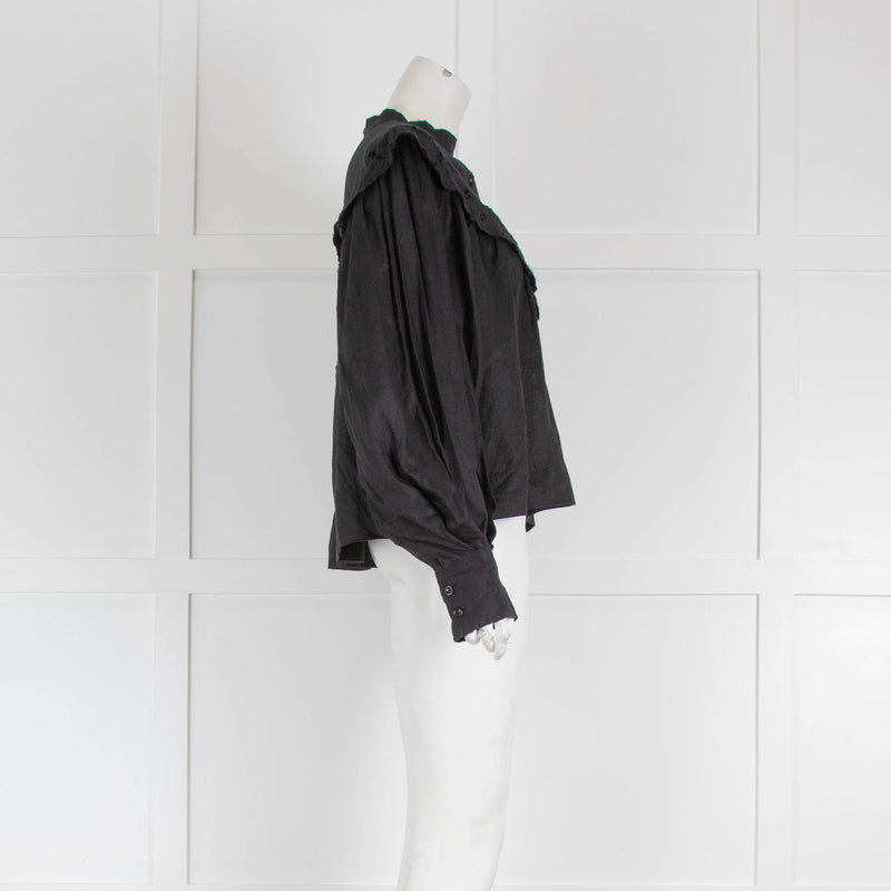 Isabel Marant Etoile Black Linen Lace Trimmed Blouse