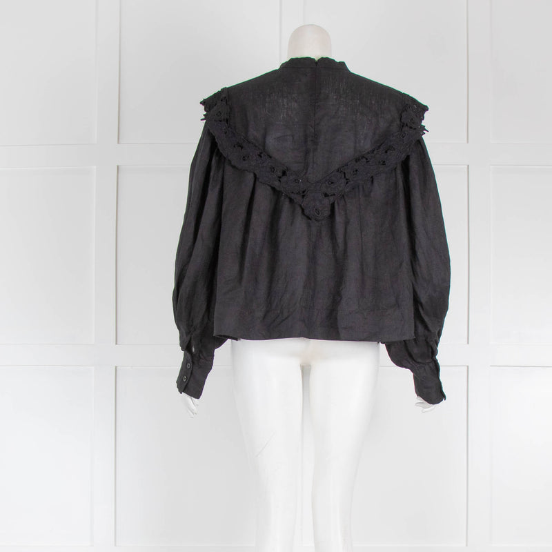 Isabel Marant Etoile Black Linen Lace Trimmed Blouse