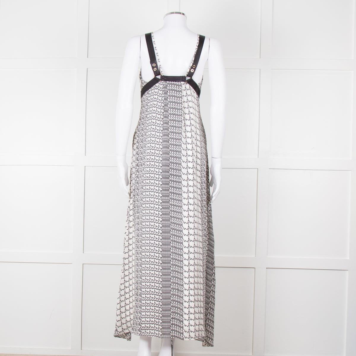 Kenzo White Black Geometric Print Strapless Long Dress