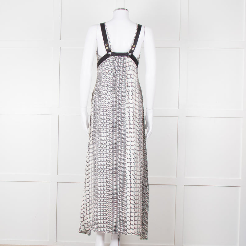 Kenzo White Black Geometric Print Strapless Long Dress