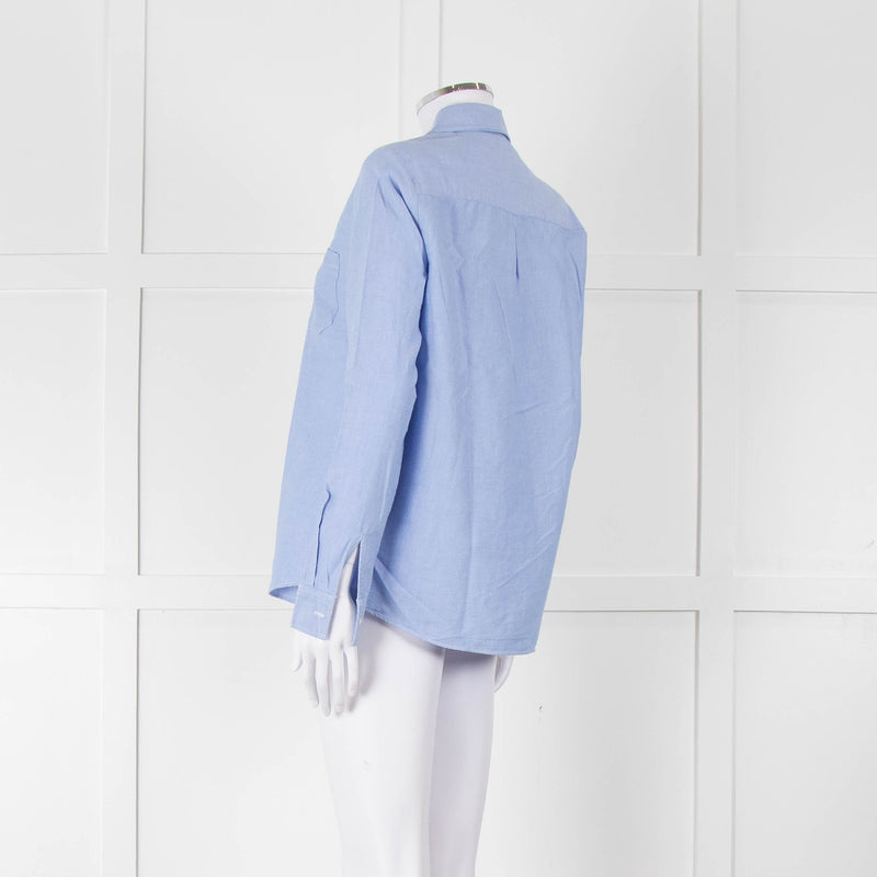 Sezane Blue Cotton Collared Shirt
