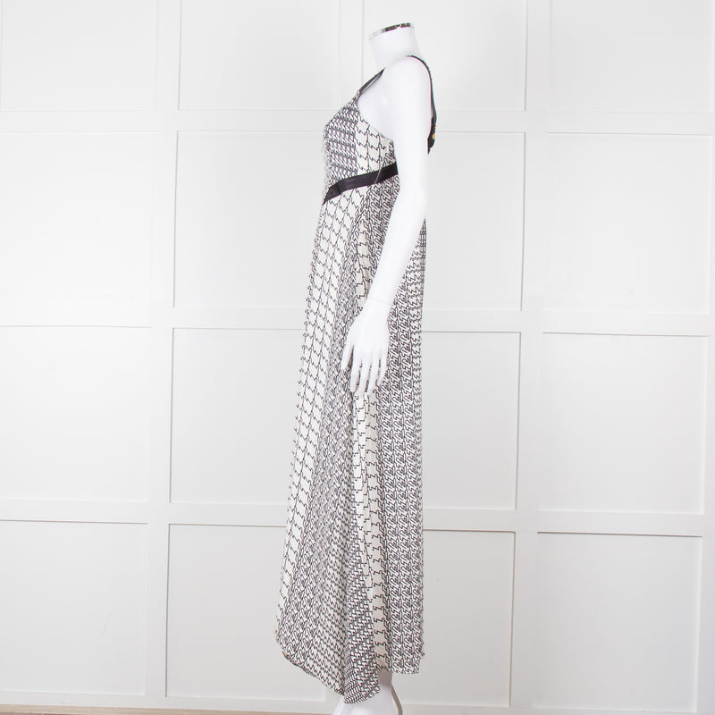 Kenzo White Black Geometric Print Strapless Long Dress