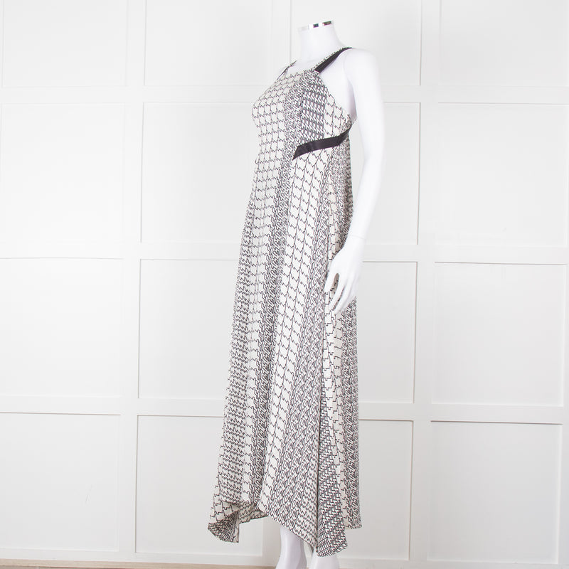 Kenzo White Black Geometric Print Strapless Long Dress