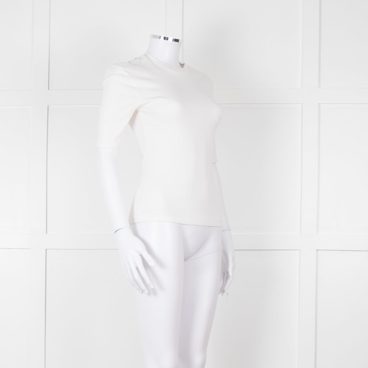 Claudie Pierlot White Lace Detail Shoulder Short Sleeve Top