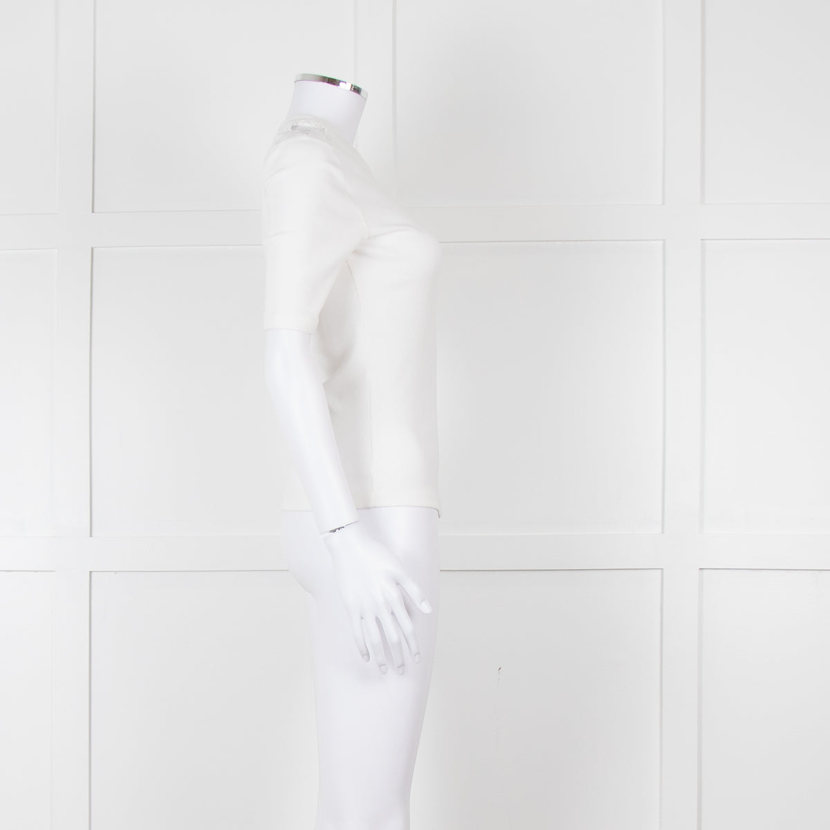 Claudie Pierlot White Lace Detail Shoulder Short Sleeve Top