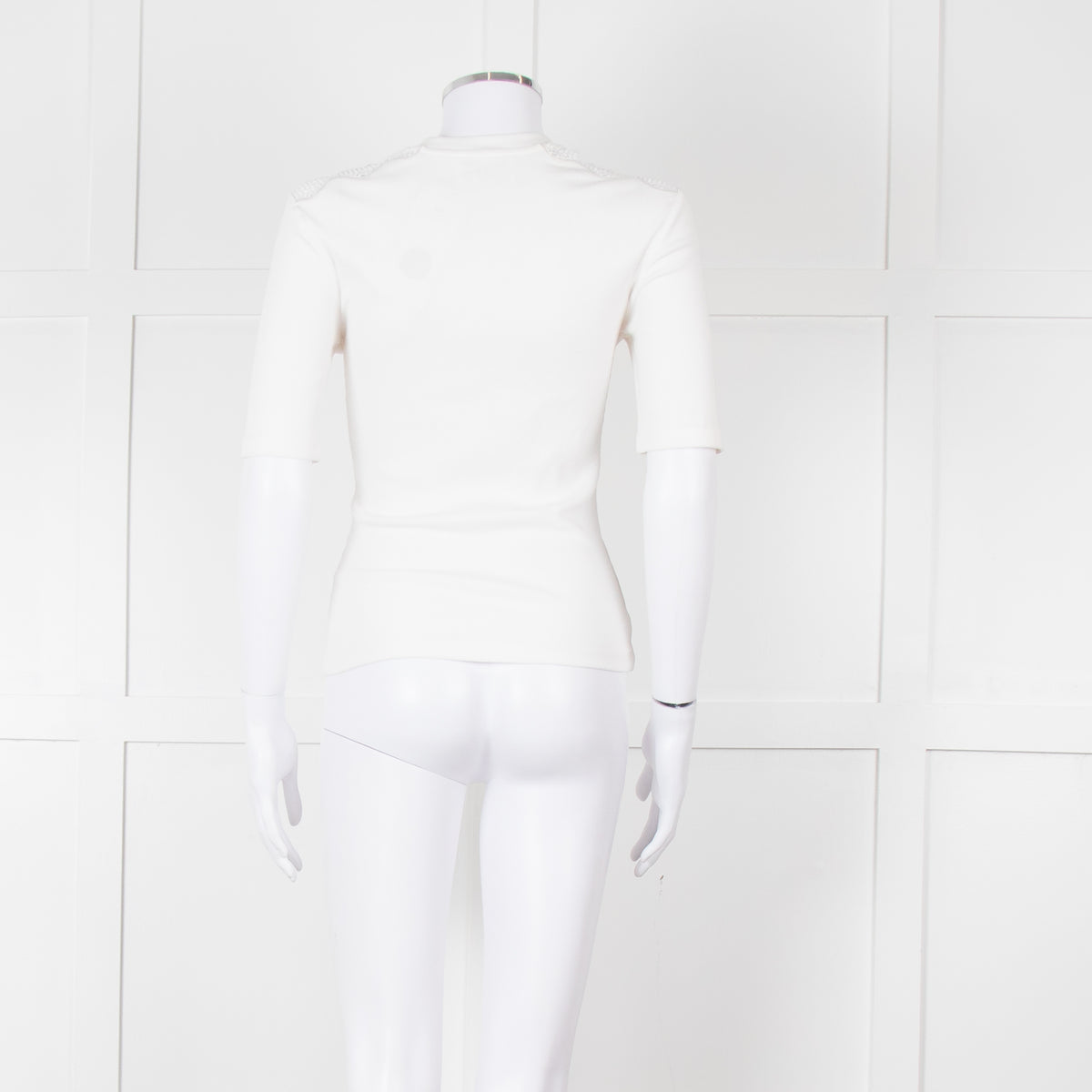 Claudie Pierlot White Lace Detail Shoulder Short Sleeve Top