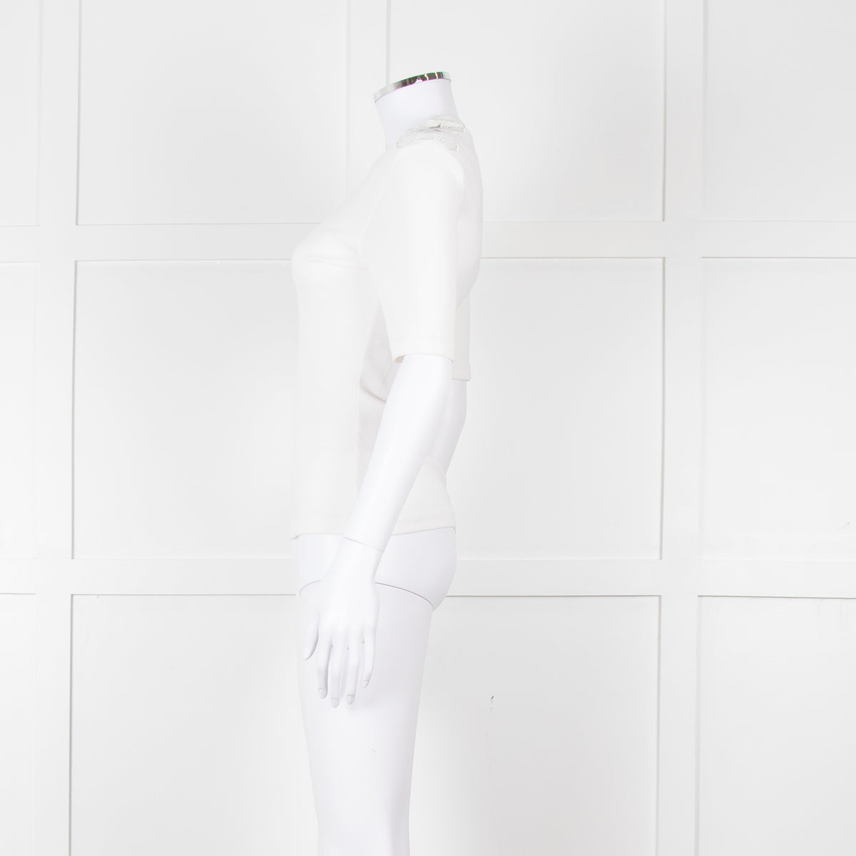 Claudie Pierlot White Lace Detail Shoulder Short Sleeve Top