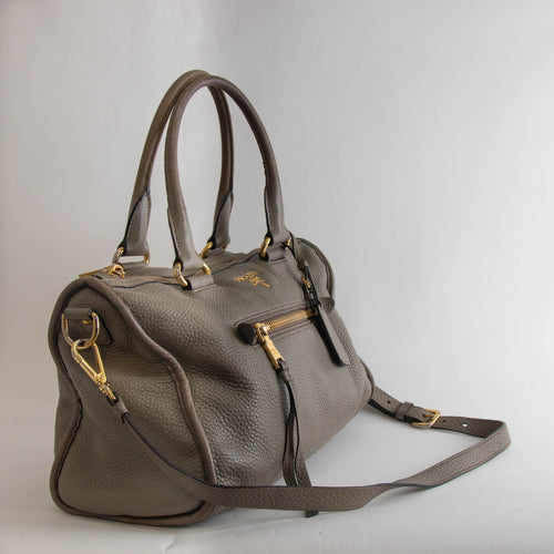 Prada Greige Grained Vitello Daino Top Handle Bag