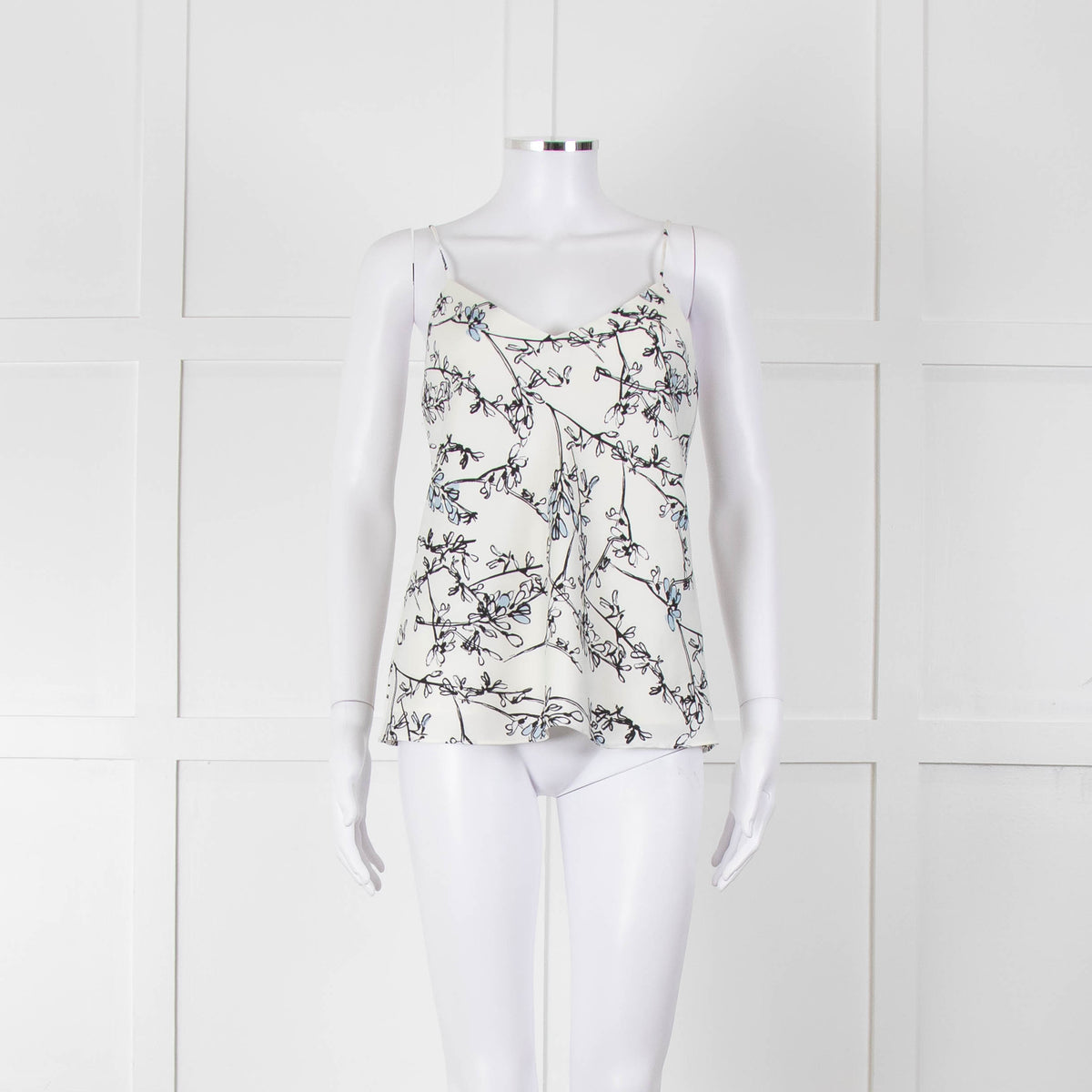 Club Monaco Cream Camisole Top with Handrawn Flower Pattern