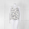Club Monaco Cream Camisole Top with Handrawn Flower Pattern