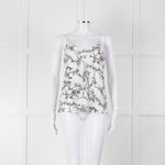 Club Monaco Cream Camisole Top with Handrawn Flower Pattern
