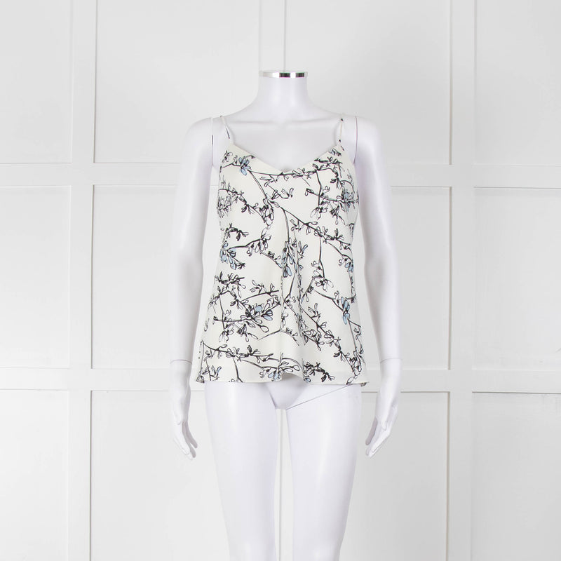 Club Monaco Cream Camisole Top with Handrawn Flower Pattern