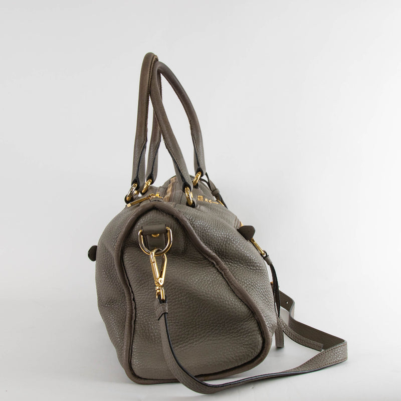 Prada Greige Grained Vitello Daino Top Handle Bag