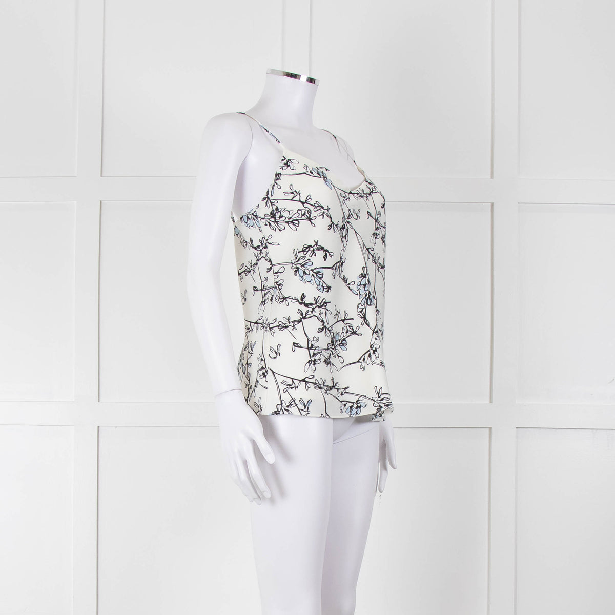 Club Monaco Cream Camisole Top with Handrawn Flower Pattern
