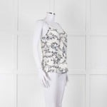 Club Monaco Cream Camisole Top with Handrawn Flower Pattern