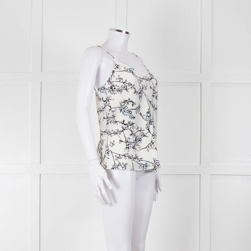 Club Monaco Cream Camisole Top with Handrawn Flower Pattern