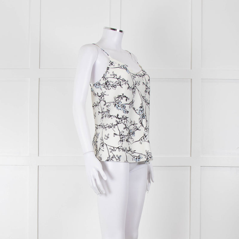 Club Monaco Cream Camisole Top with Handrawn Flower Pattern