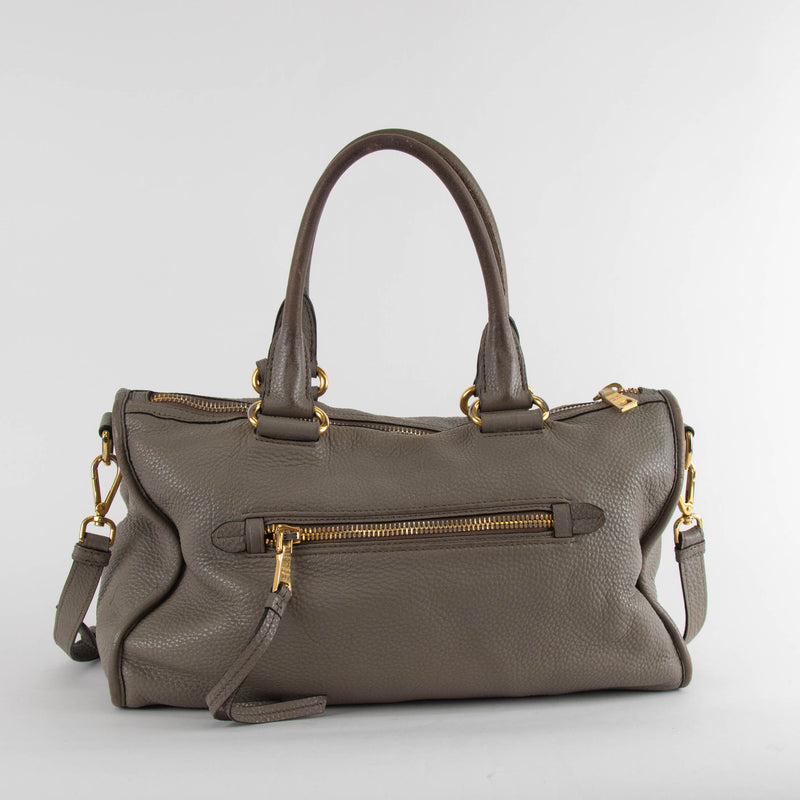 Prada Greige Grained Vitello Daino Top Handle Bag